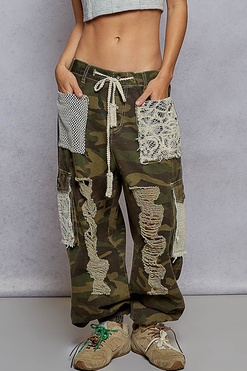 Camo & Lace Cargo Pants