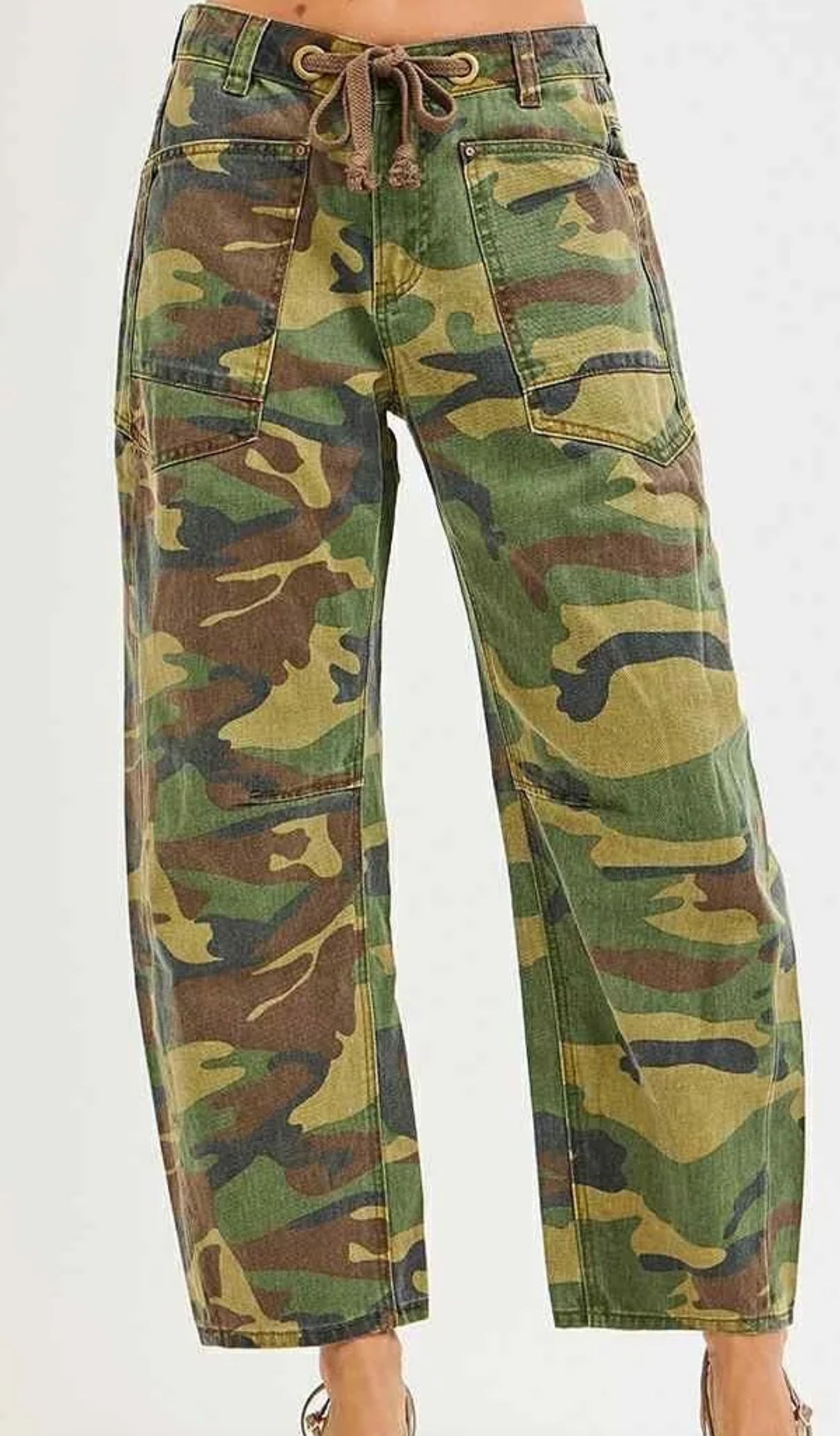 Jane Camo Cropped Relaxed Barrel Pants