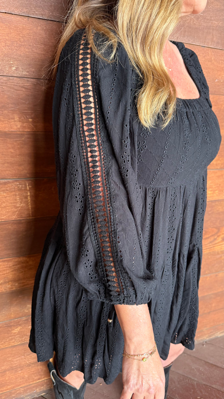 Black Crochet Eyelet Dress