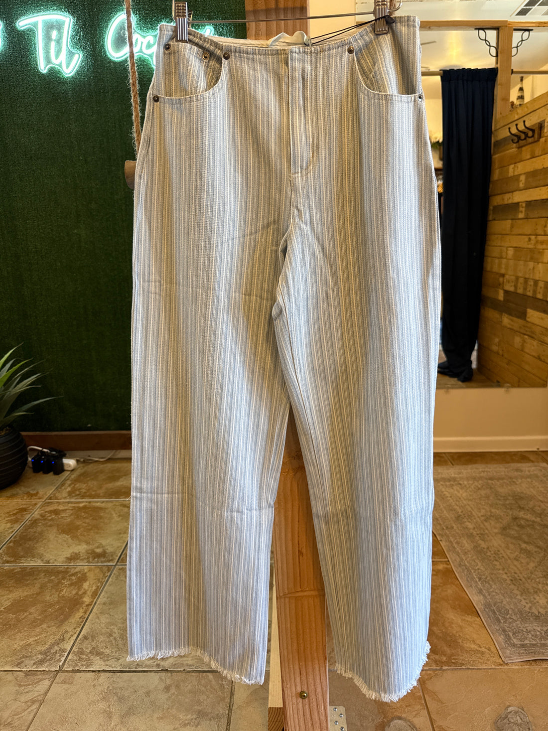 Striped Straight Denim Pants