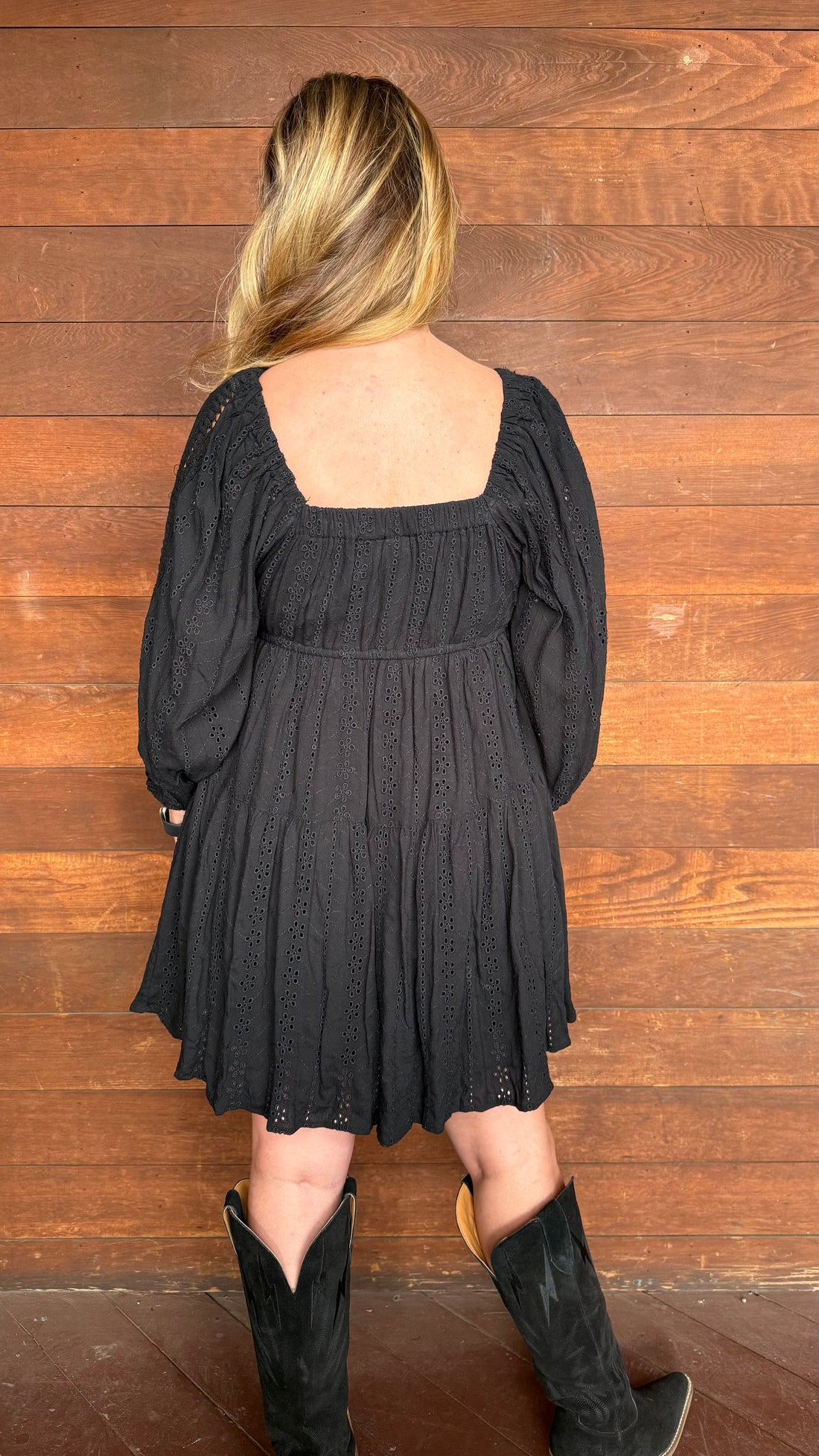 Black Crochet Eyelet Dress