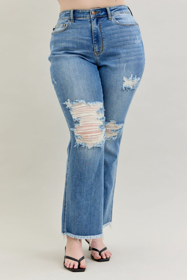 Judy Blue Destroyed Fray Bootcut Curvy