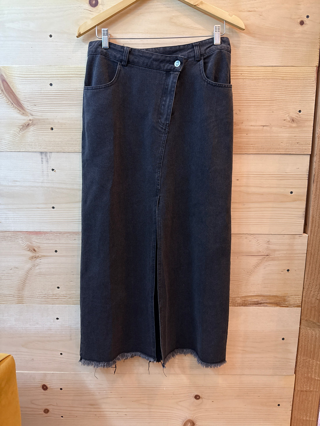 Criss Cross Black Denim Skirt