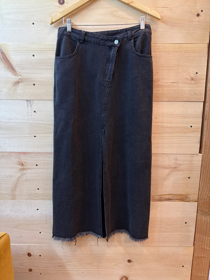 Criss Cross Black Denim Skirt
