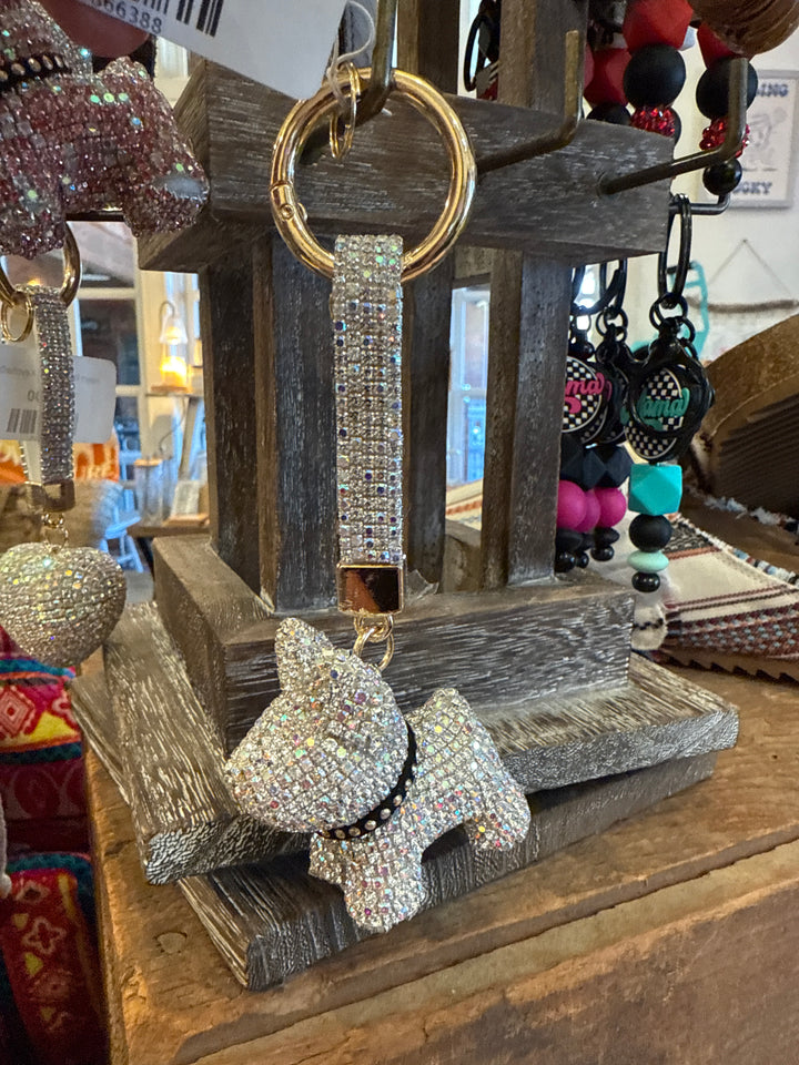 Rhinestone Puppy Keychain