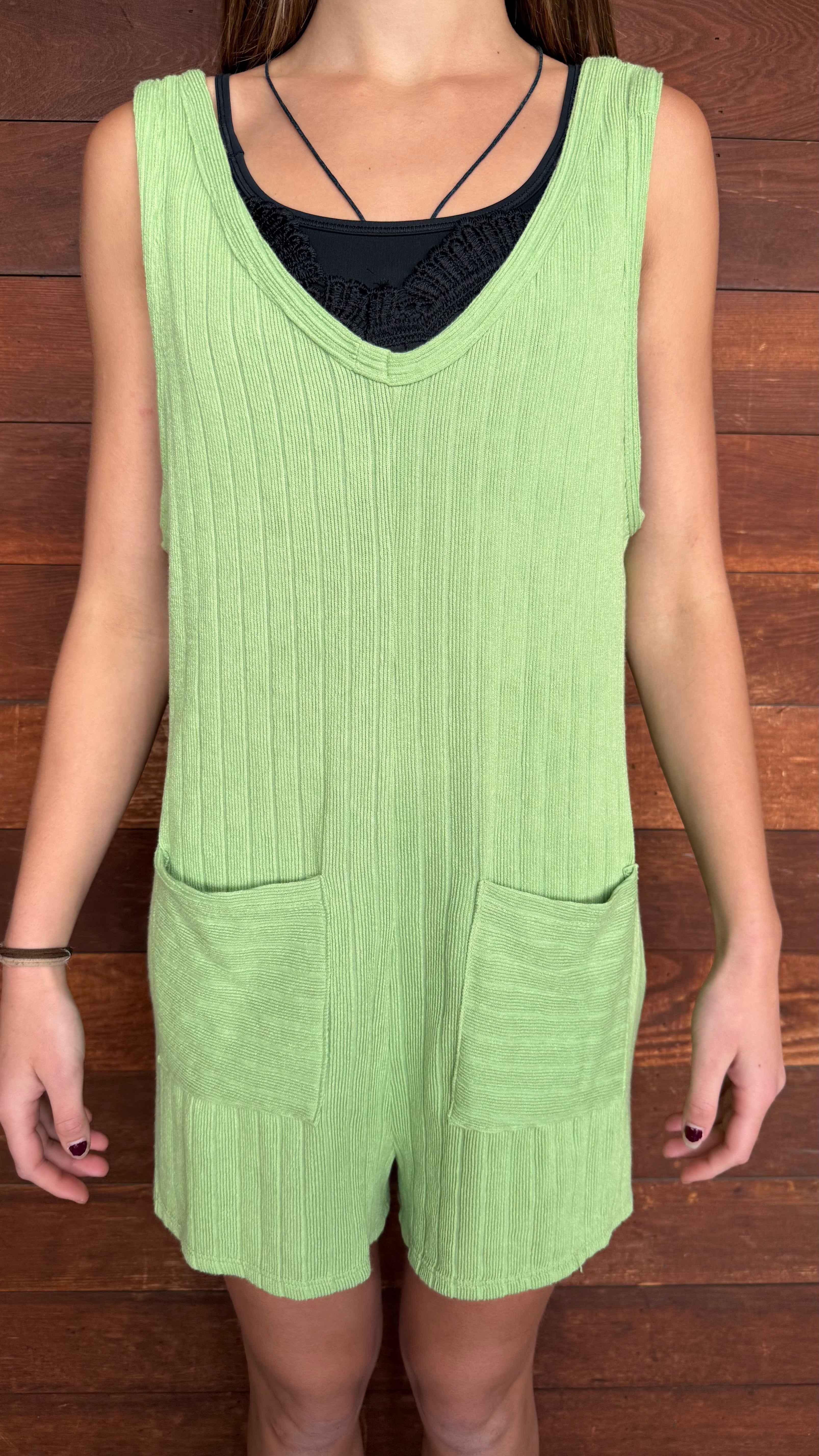 Lime Pocket Knit Romper