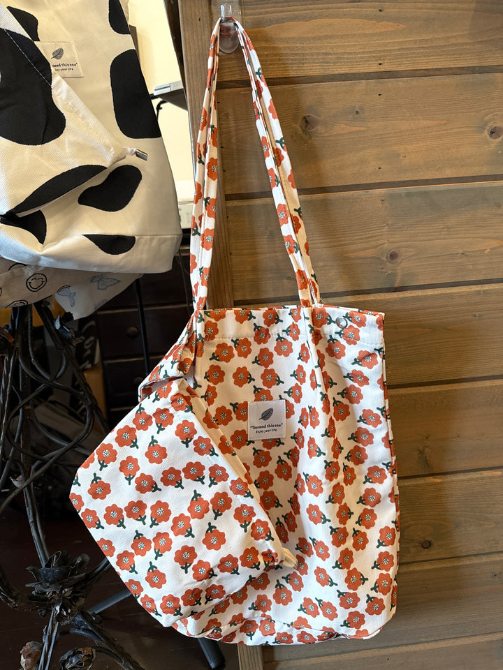 Totes With Insert-Brown Flowers
