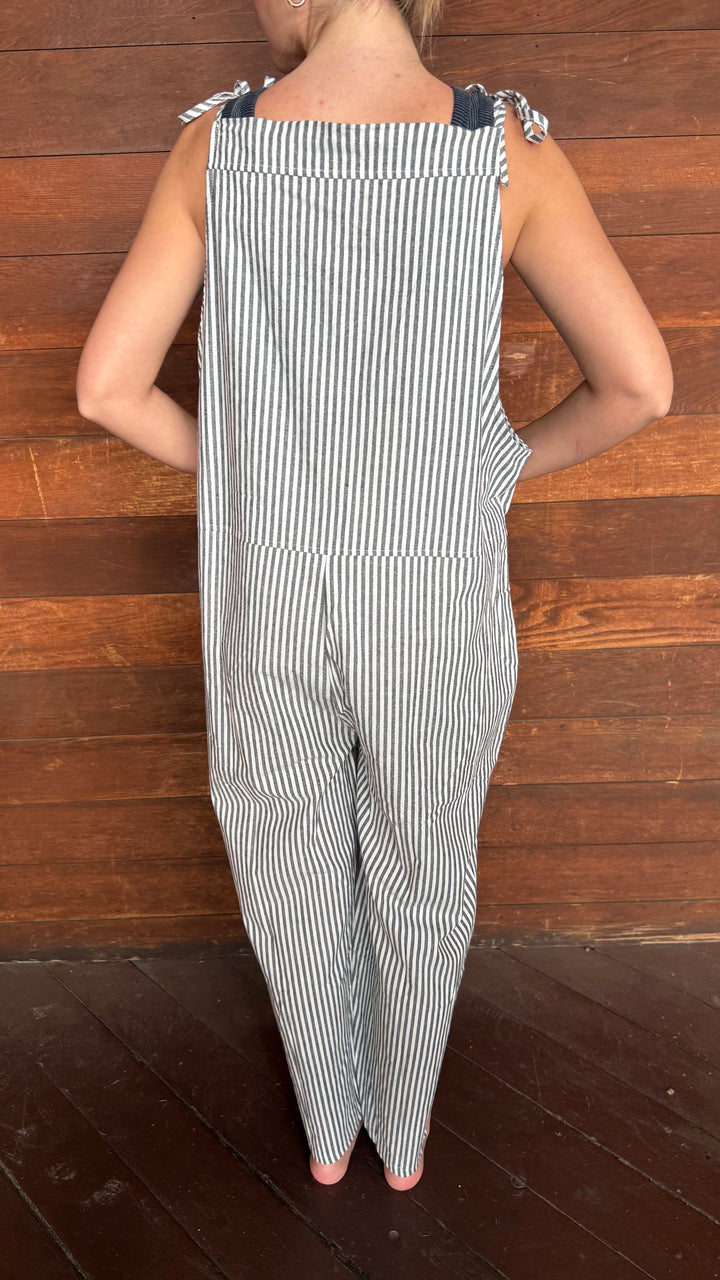 Navy Striped Overalls
