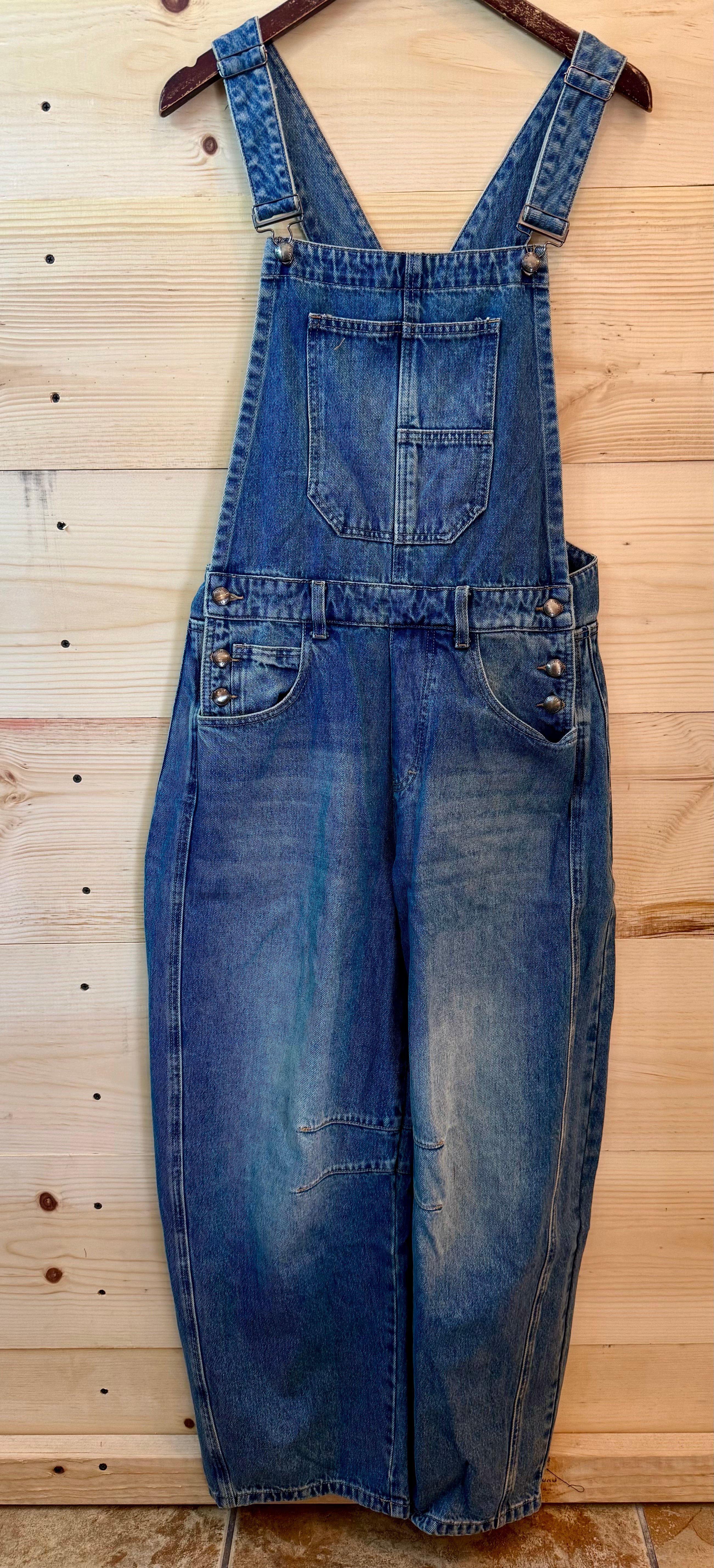Light Denim Barrel Overalls