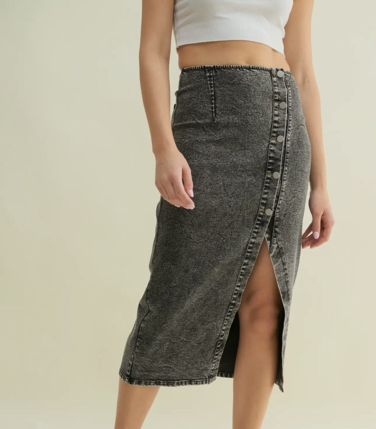 Washed Denim Black Skirt