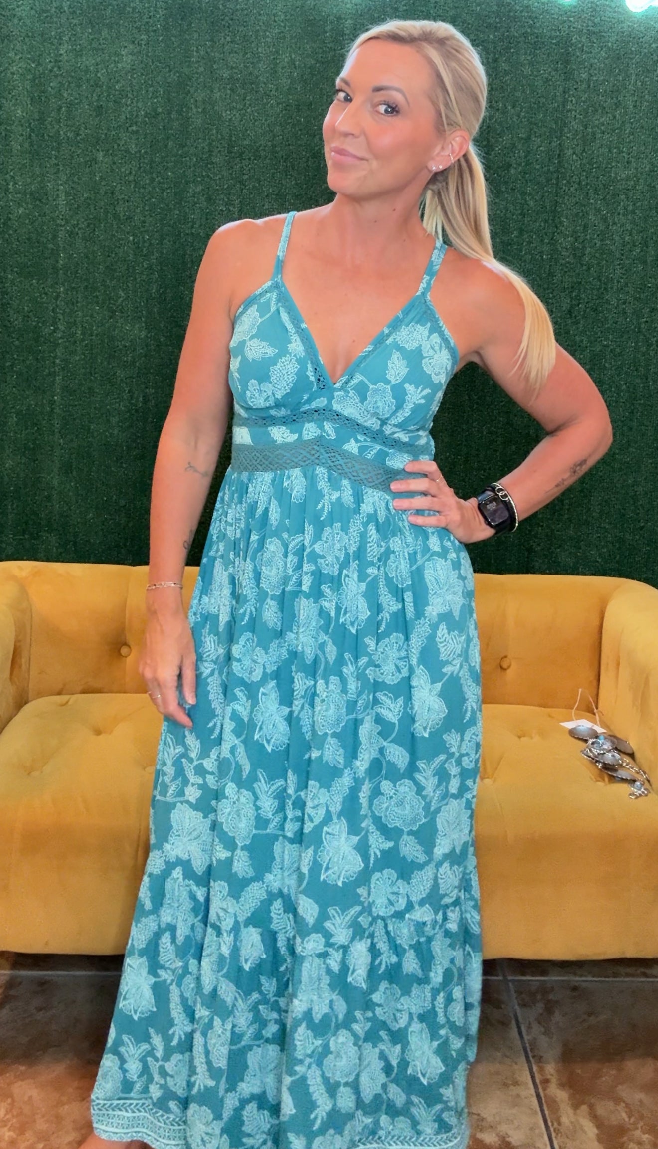 Turquoise Lace Trim Dress
