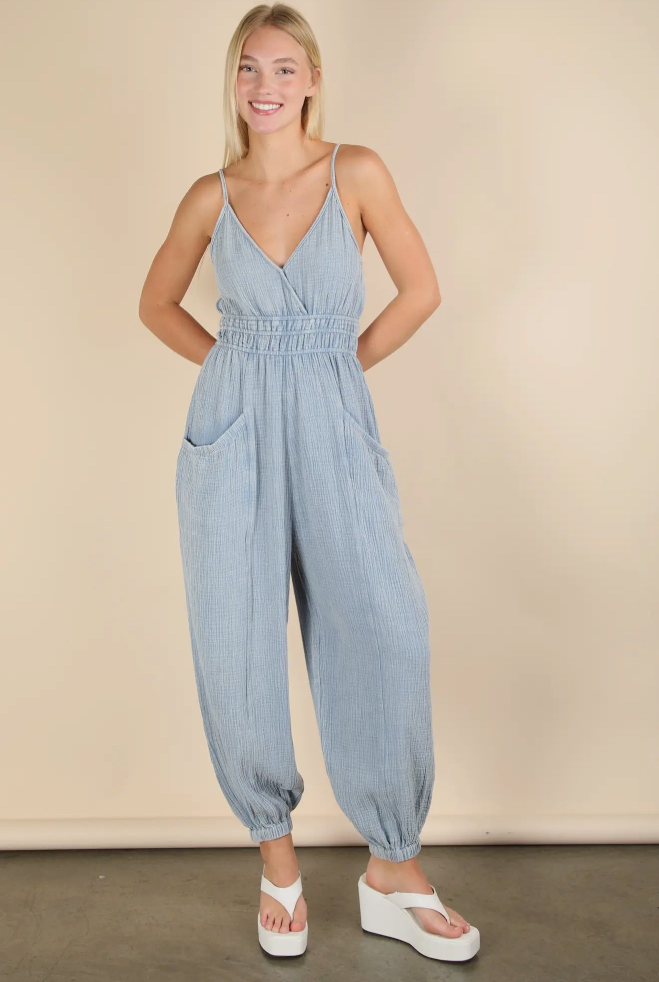 Washed Denim Cotton Jumpsuit