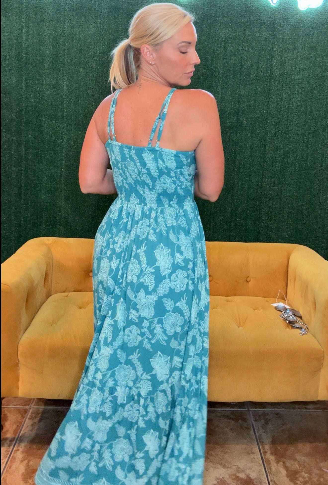 Turquoise Lace Trim Dress