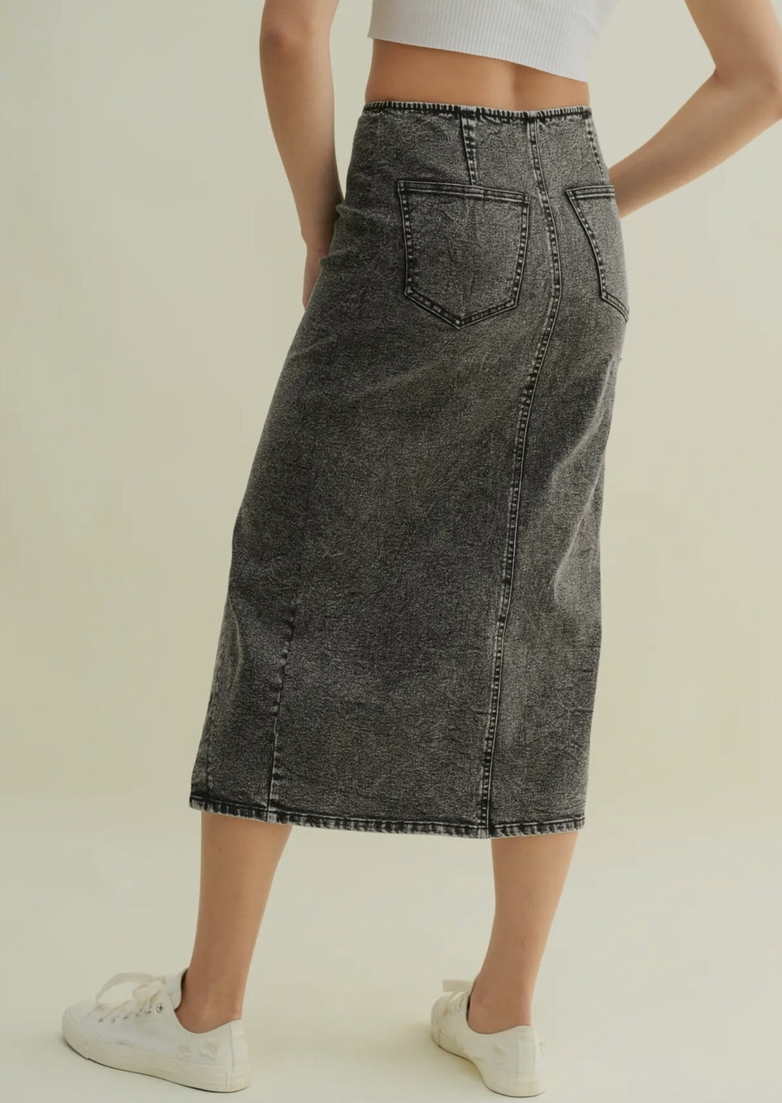 Washed Black Denim Skirt