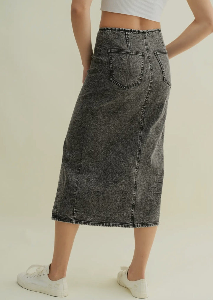 Washed Black Denim Skirt