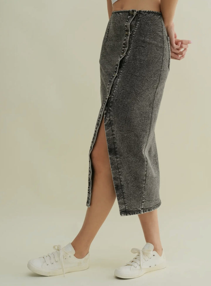 Washed Black Denim Skirt