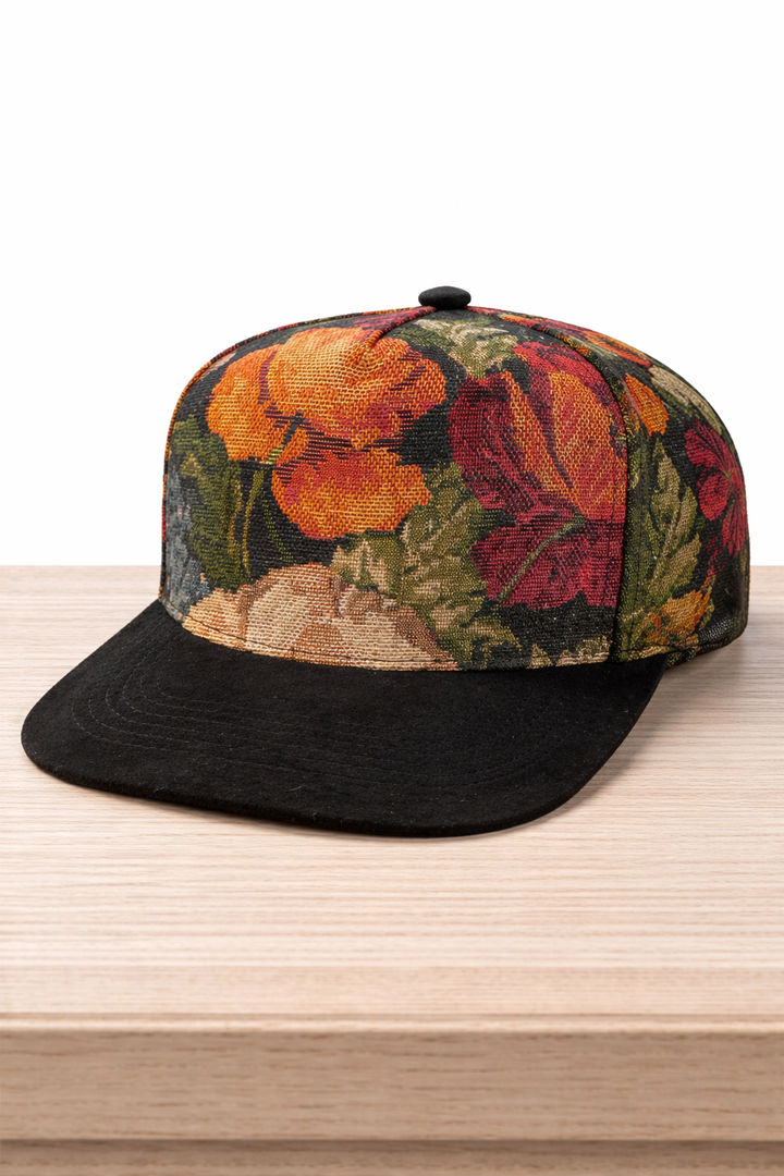 Black Floral Suede Hat