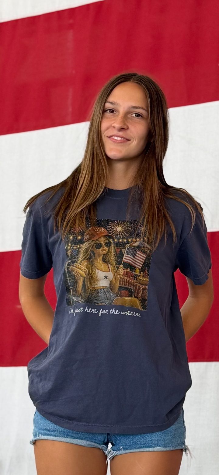 Just Here for the Wieners Patriotic Tee