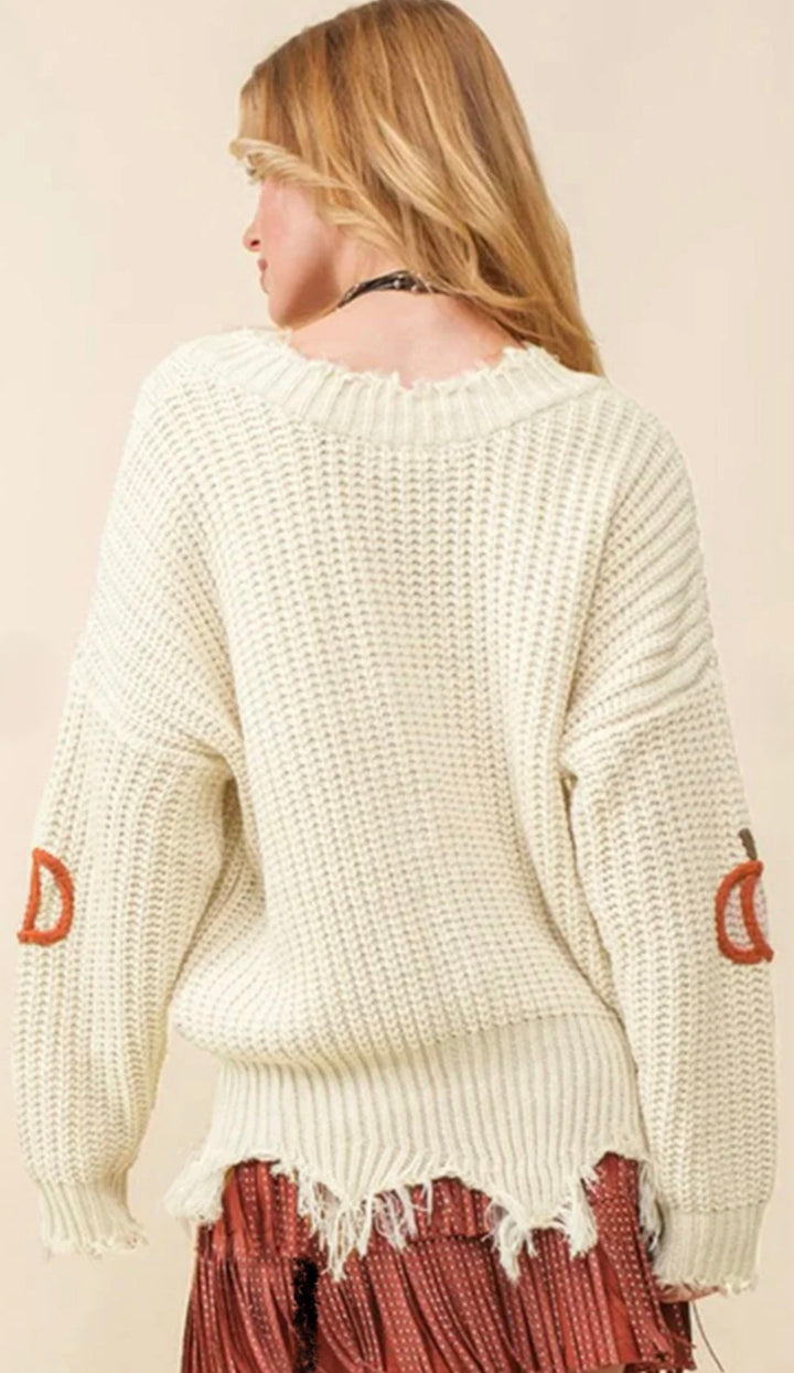 Pumpkin Patch Frayed Sweater