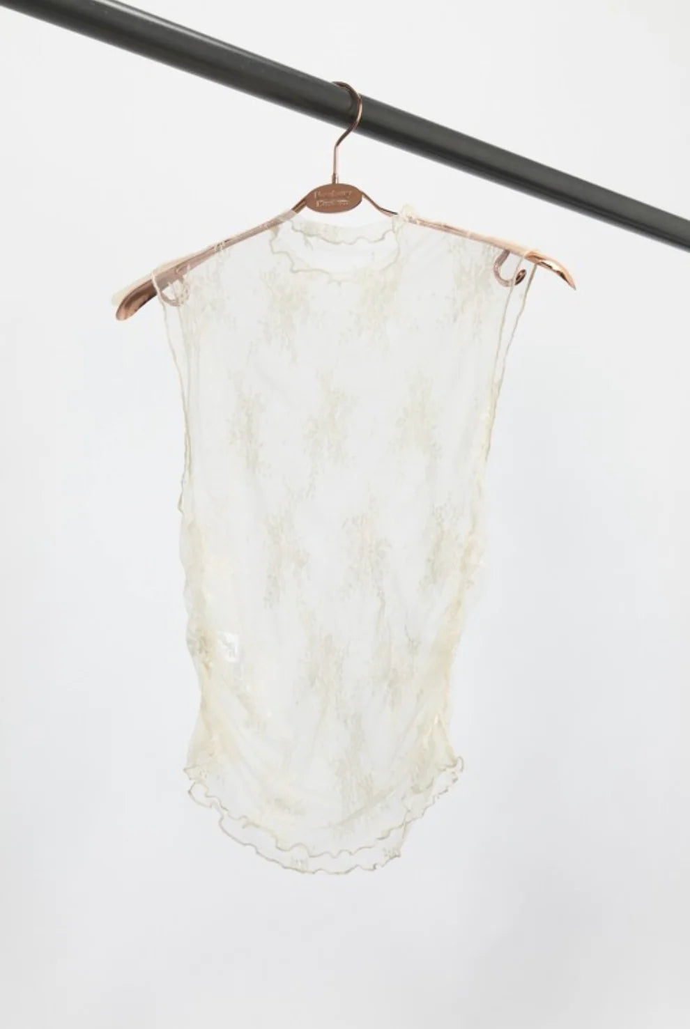 Cream Floral Sleeveless Mesh Top