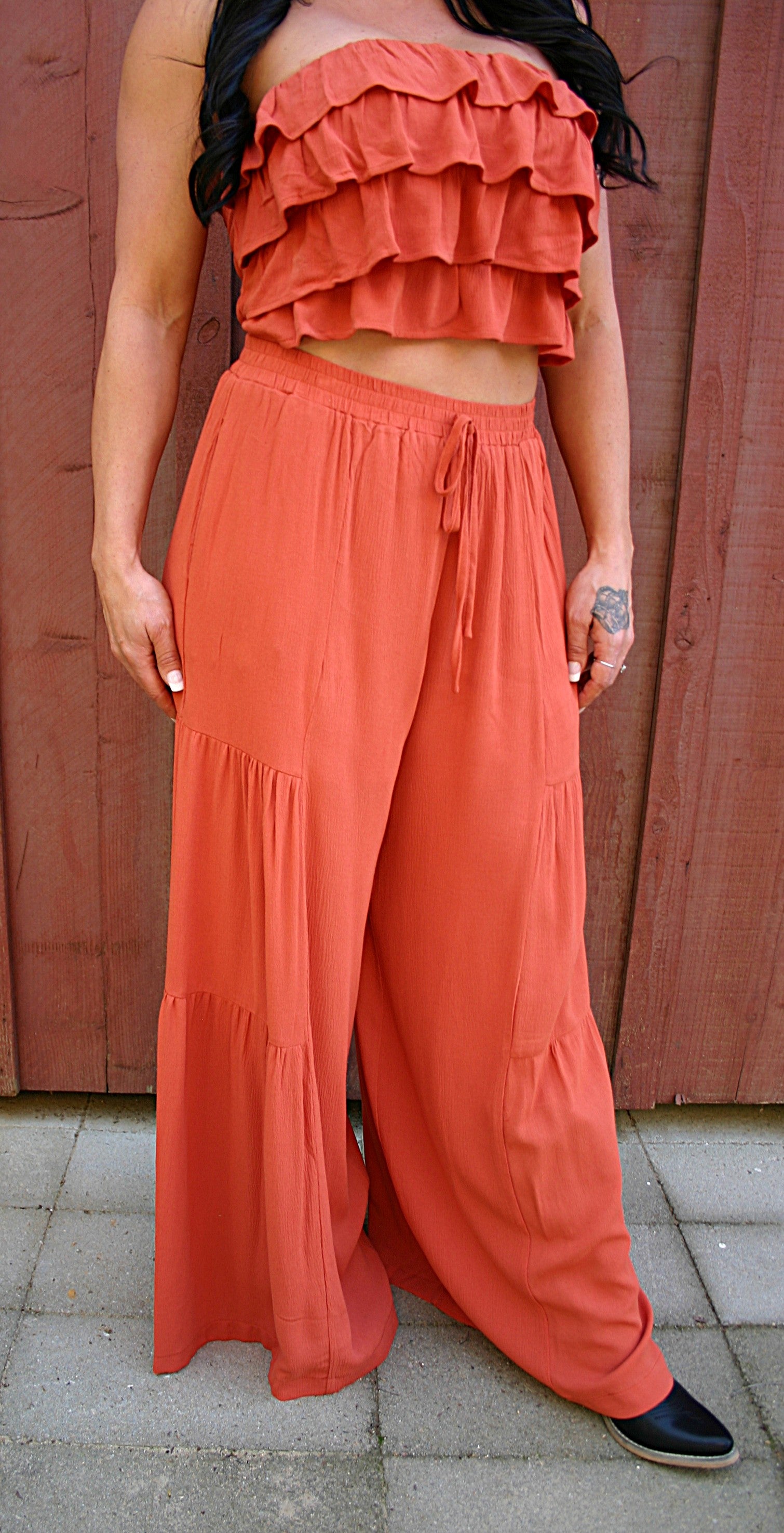 Rust Crop Top and Pant Set