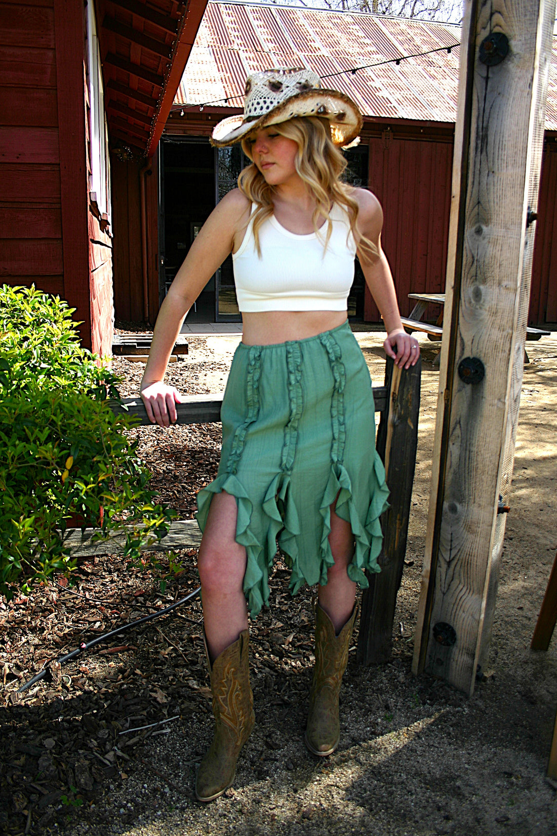 Fringed With Ruffle Design Midi Skirt