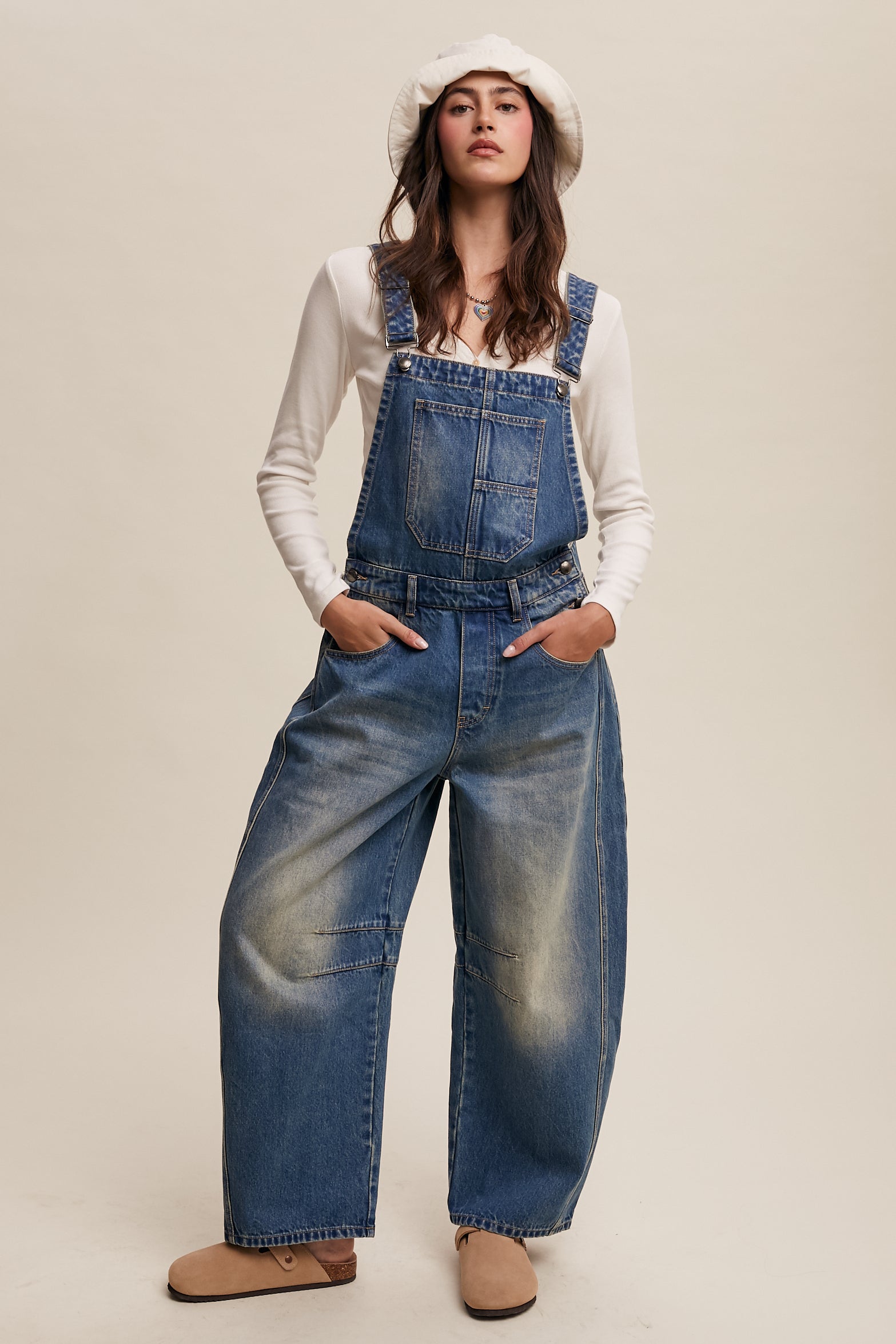 Light Denim Barrel Overalls