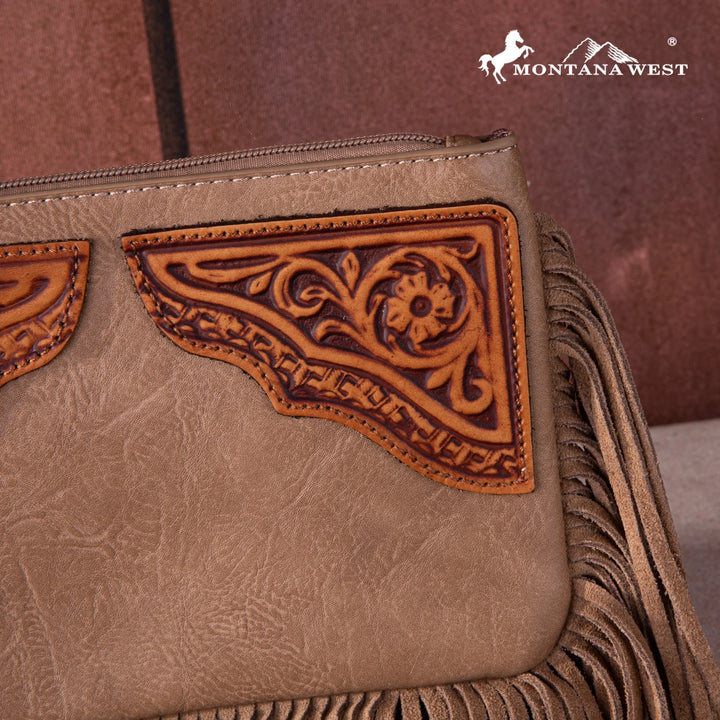 Montana West Floral Tooled Fringe Wristlet