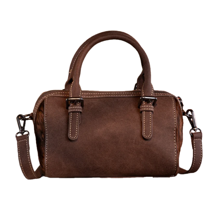 Wrangler Ladies Genuine Hair-On Coffee Cowhide Barrel Bag