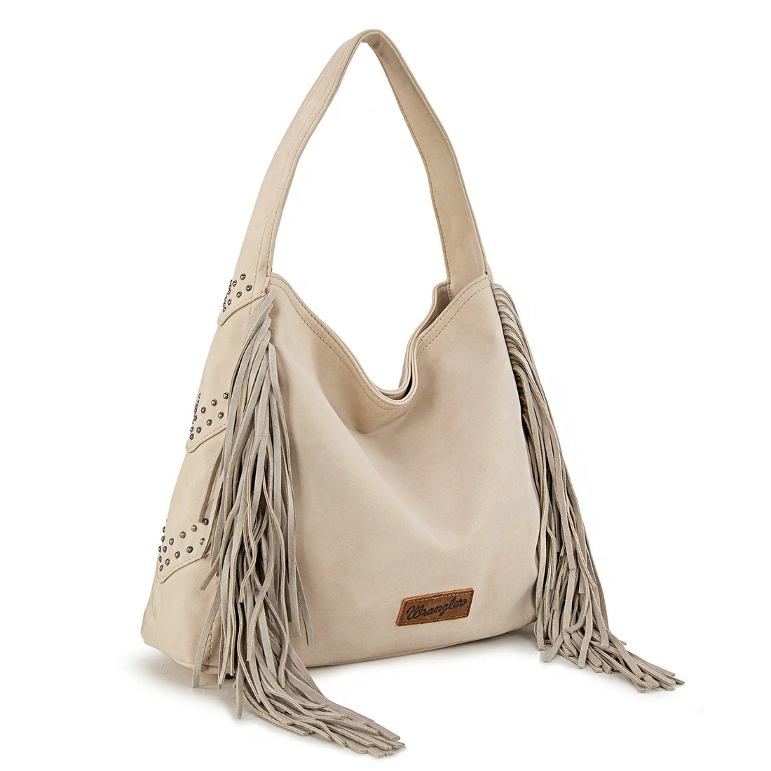 Wrangler Fringe Studded Hobo Bag- Beige