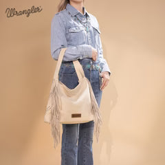 Wrangler Fringe Studded Hobo Bag- Beige