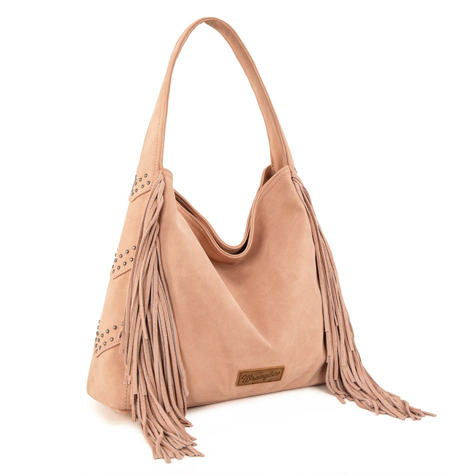 Wrangler Fringe Studded Hobo Bag- Dusty Pink