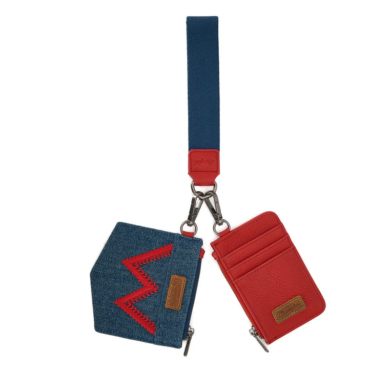 Wrangler logo "W" Embroidered Dual Pouch Wristlet - Red