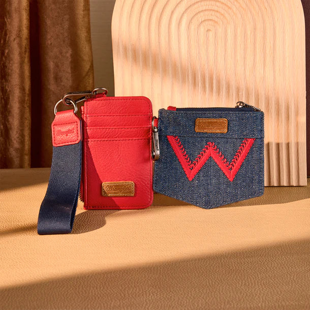 Wrangler logo "W" Embroidered Dual Pouch Wristlet - Red