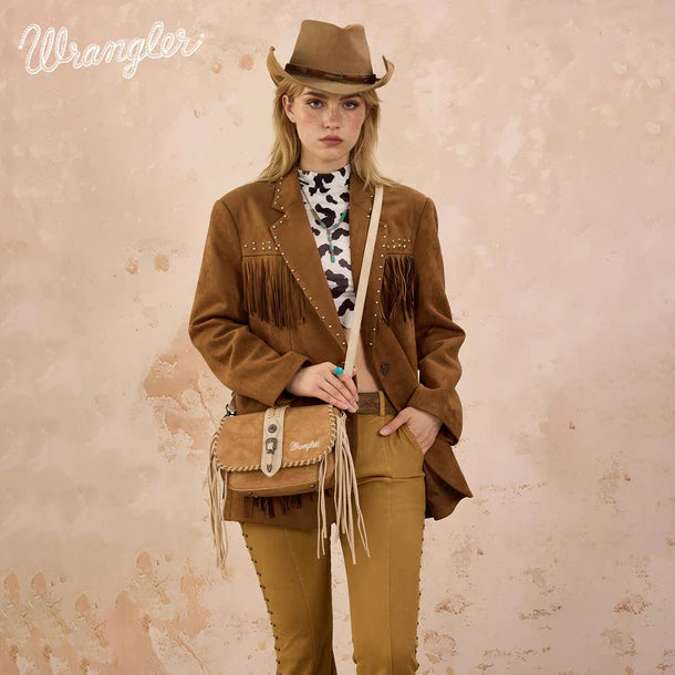 Wrangler Braided Tassel Saddle Crossbody Bag - Brown