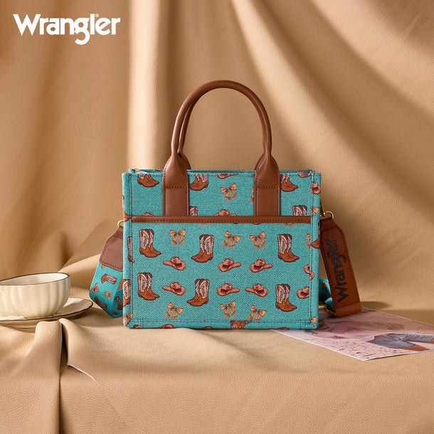 Wrangler Western Print Cowgirl Tote Bag/Crossbody - Turquoise