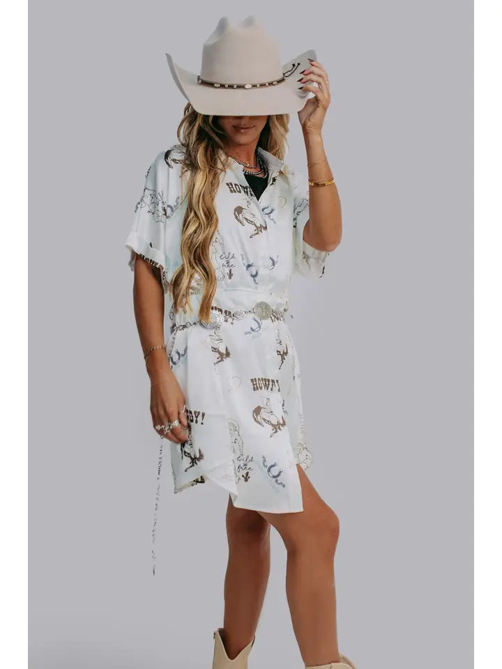 Cowgirl Satin Shirt Romper