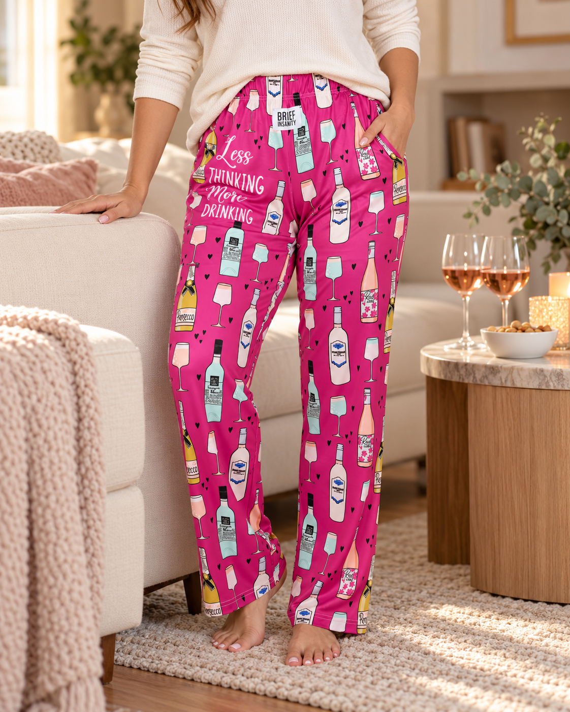 Less Thinking More Drinking Lounge Pants | Women's Funny Pajama Pants