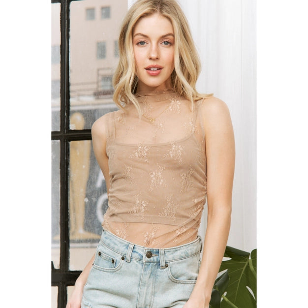 Sand Floral Lace Top