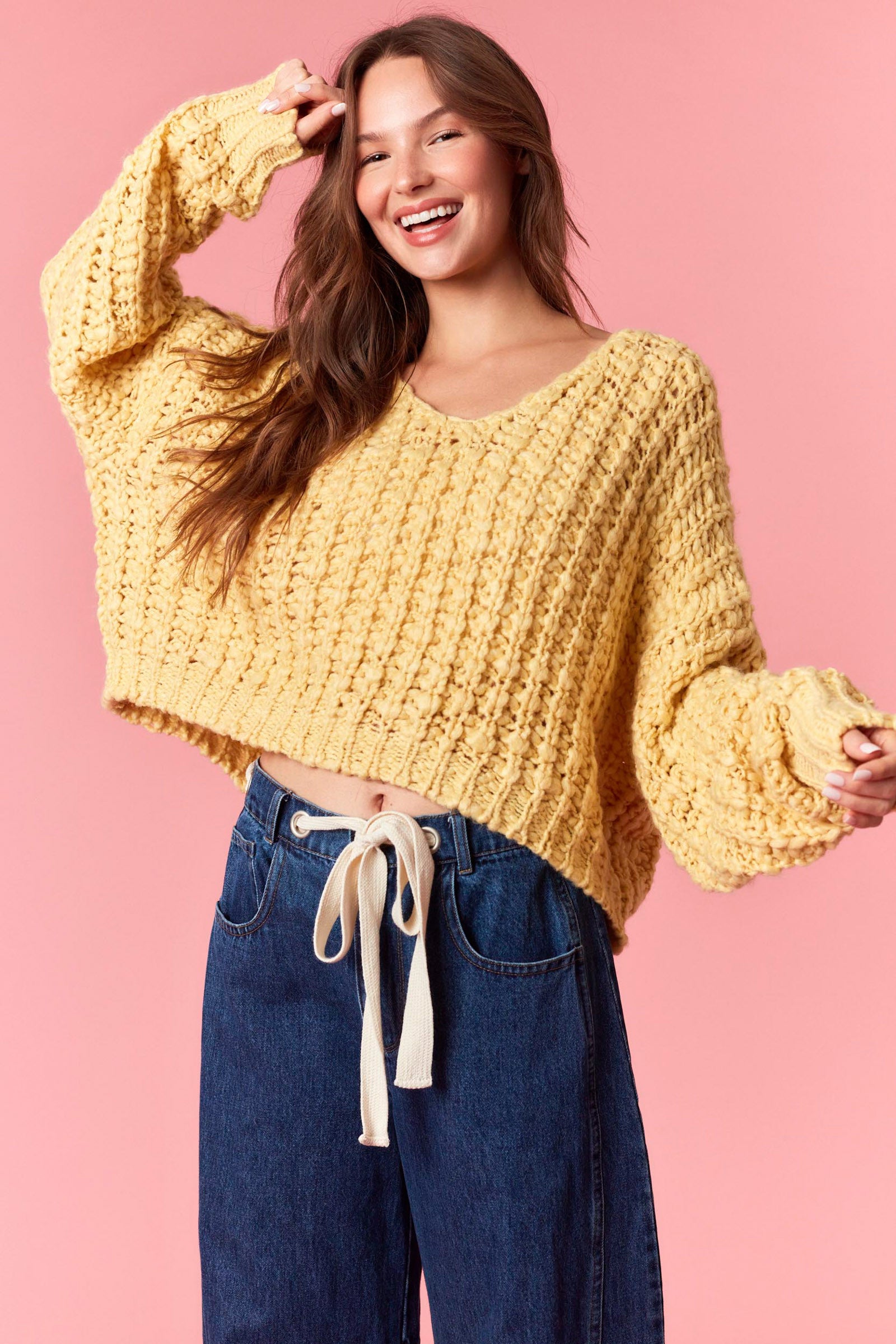 Sunshine Popcorn Crop Sweater