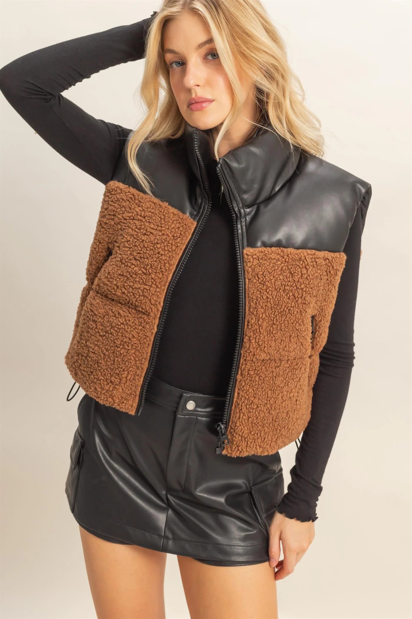 Toast Leather Fleece Vest