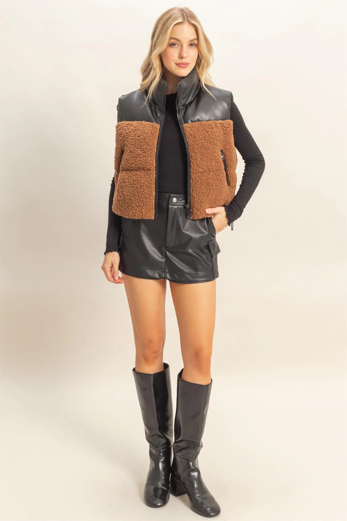 Toast Leather Fleece Vest