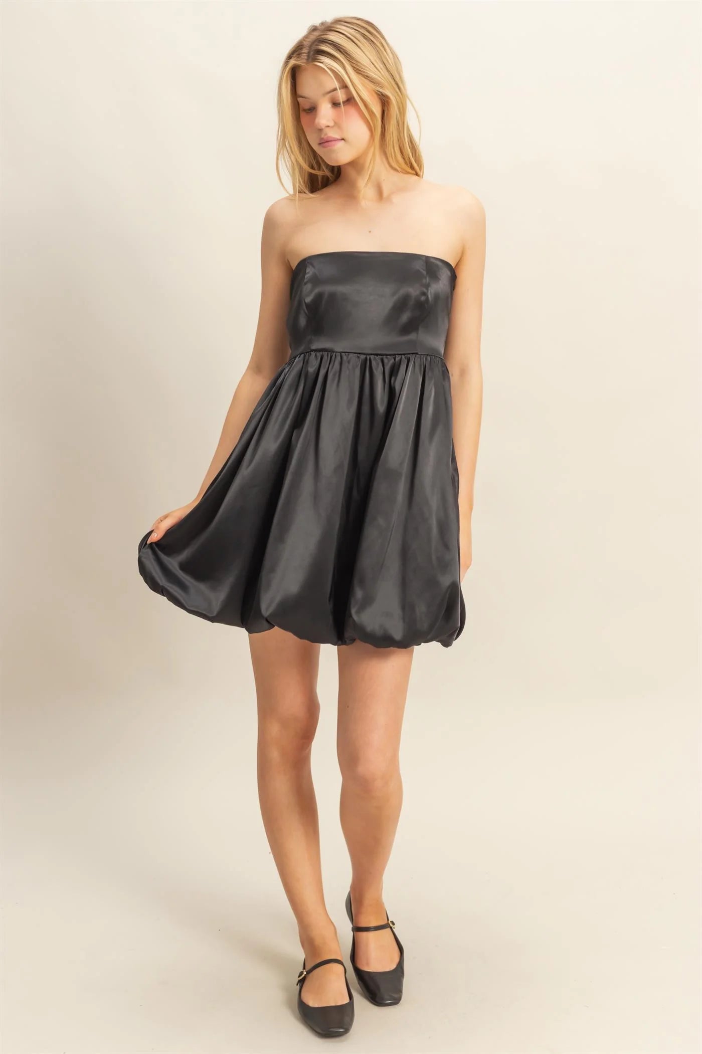 Stretchy Satin Balloon Mini Dress