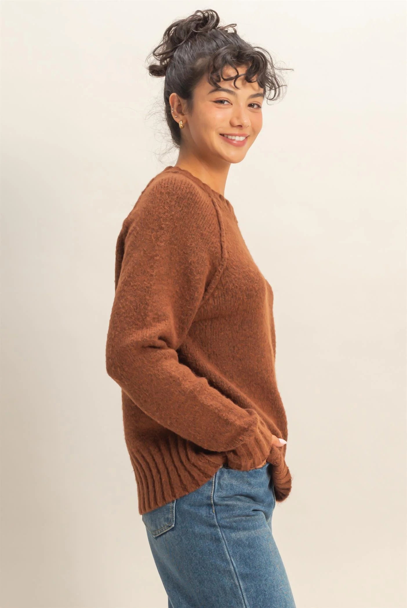 Raglan Sleeve Crew Neck Sweater
