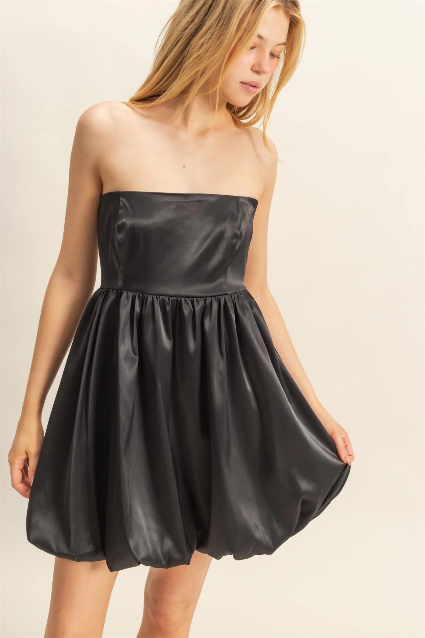 Stretchy Satin Balloon Mini Dress
