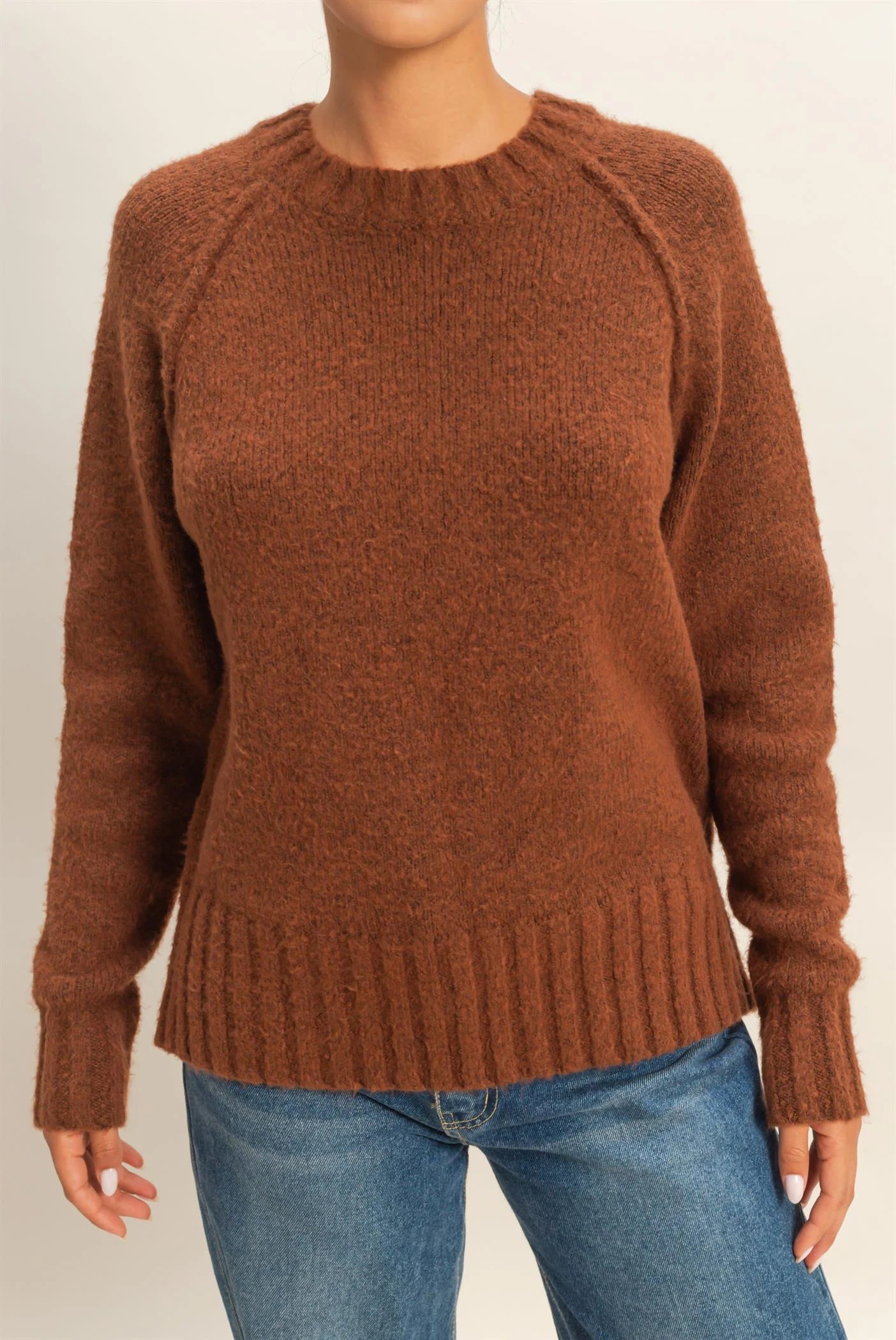 Raglan Sleeve Crew Neck Sweater
