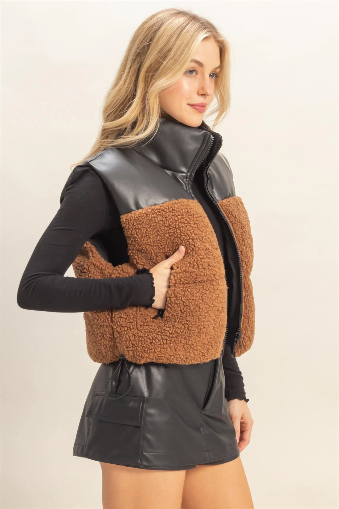 Toast Leather Fleece Vest