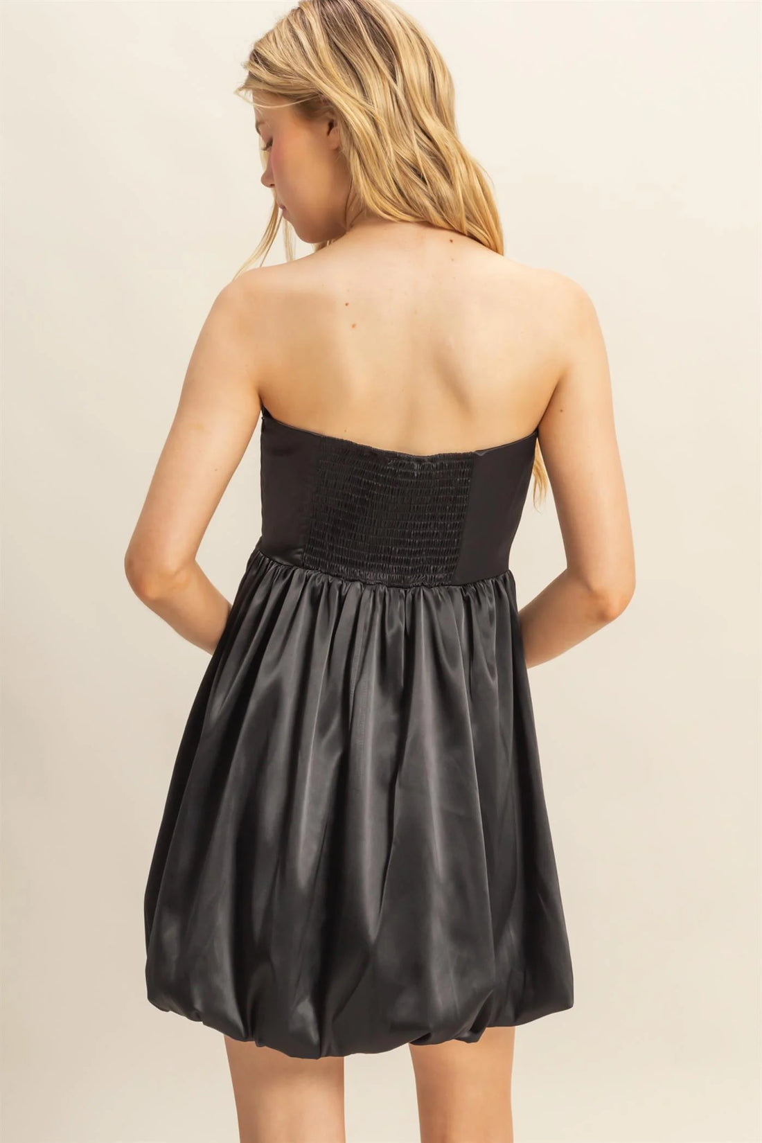 Stretchy Satin Balloon Mini Dress