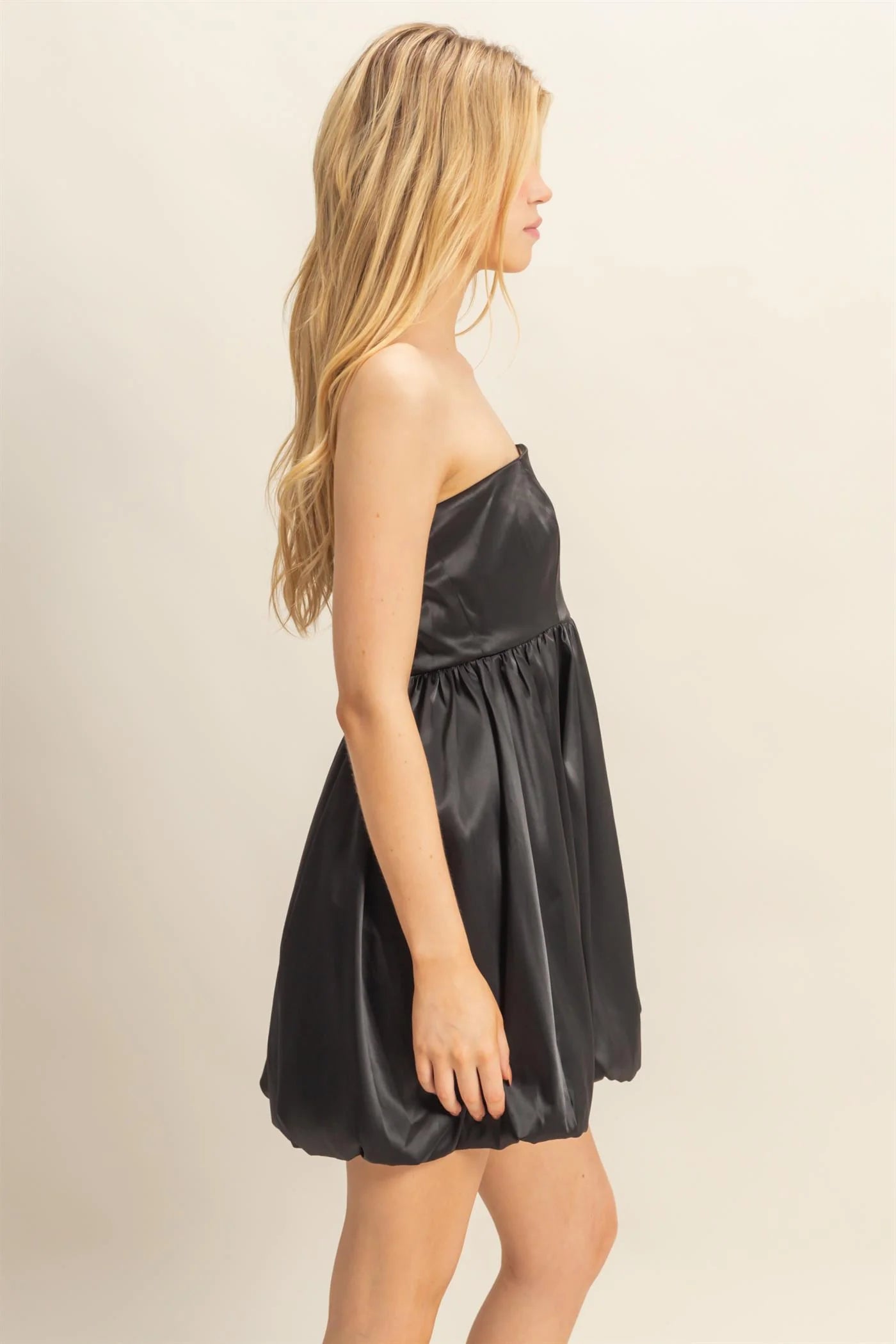 Stretchy Satin Balloon Mini Dress