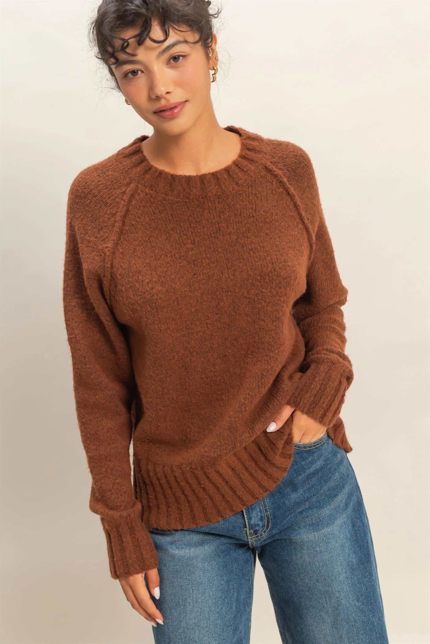 Raglan Sleeve Crew Neck Sweater
